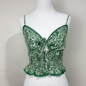 ASTR Green Floral Tie Crop Top Small Pleated Festival Summer Beach Resort Boho